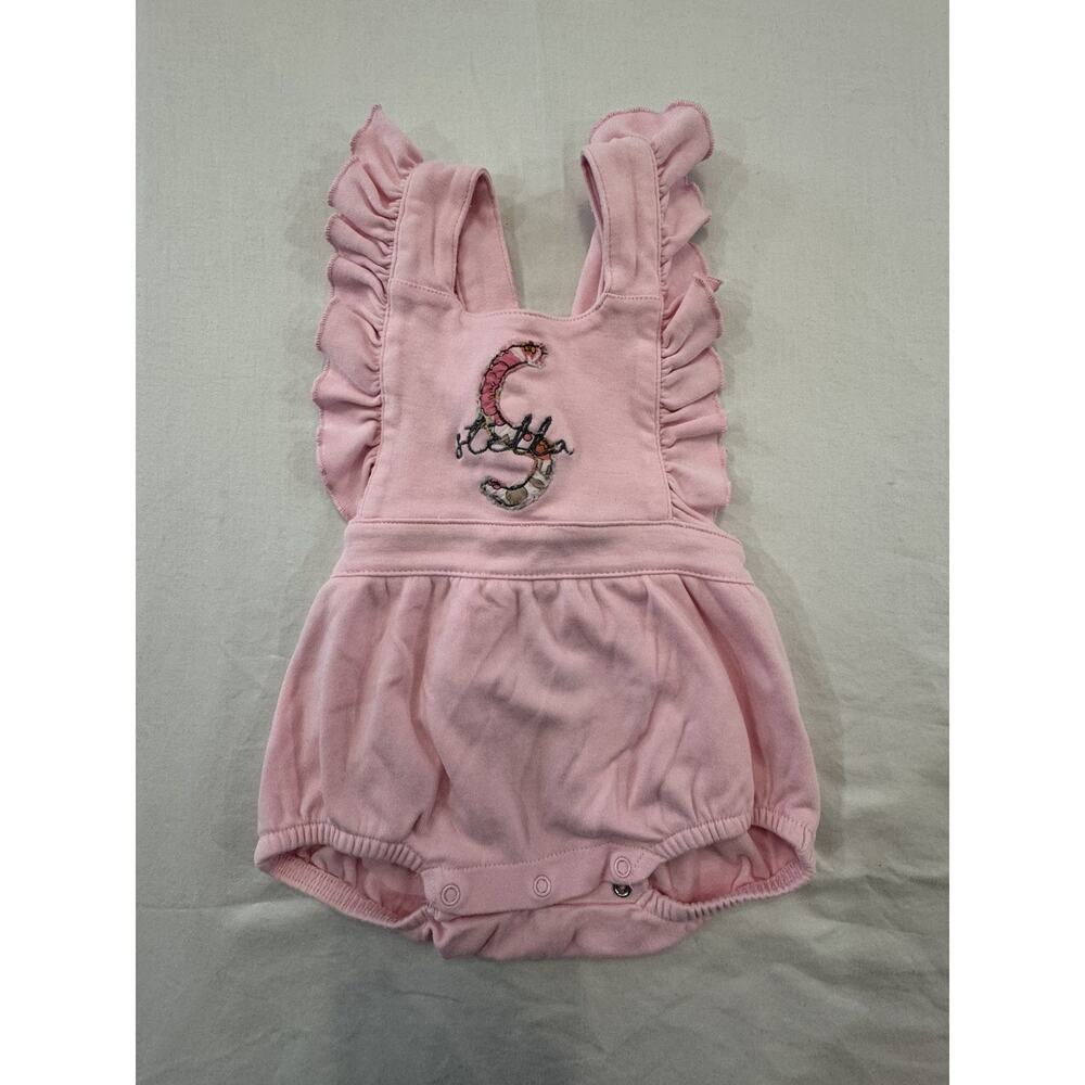 Monogrammed “Stella” Baby Sleeveless Bubble 3 Months pink spring‎ time